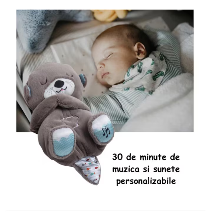 Ursulet de plus interactiv cu efecte de lumina si muzica, functie de respiratie, jucarie pentru copii pentru copii, crema, functie de imbunatatire a somnului playmate diferite culori 25 cm